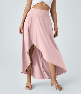 Breezeful™ High Waisted High Low Ruffle 2-in-1 Flowy Quick Dry Casual Regular Women Long Maxi Skirt