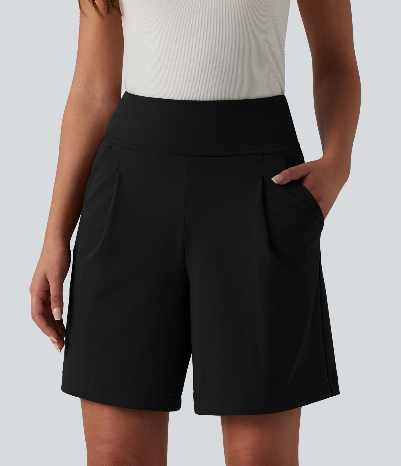 DayStretch High Waisted Work Baggy Shorts 7'' with Pockets