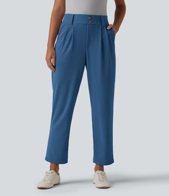 Halara Flex™ - Schmal zulaufende Bürohose mit hohem Bund, Seitentaschen und Waffelstoff