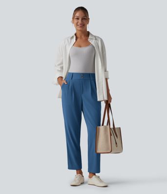 Halara Flex™ - Schmal zulaufende Bürohose mit hohem Bund, Seitentaschen und Waffelstoff