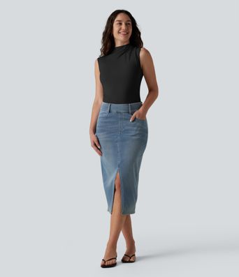  Mock Neck Ruched Sleeveless Casual Bodysuit