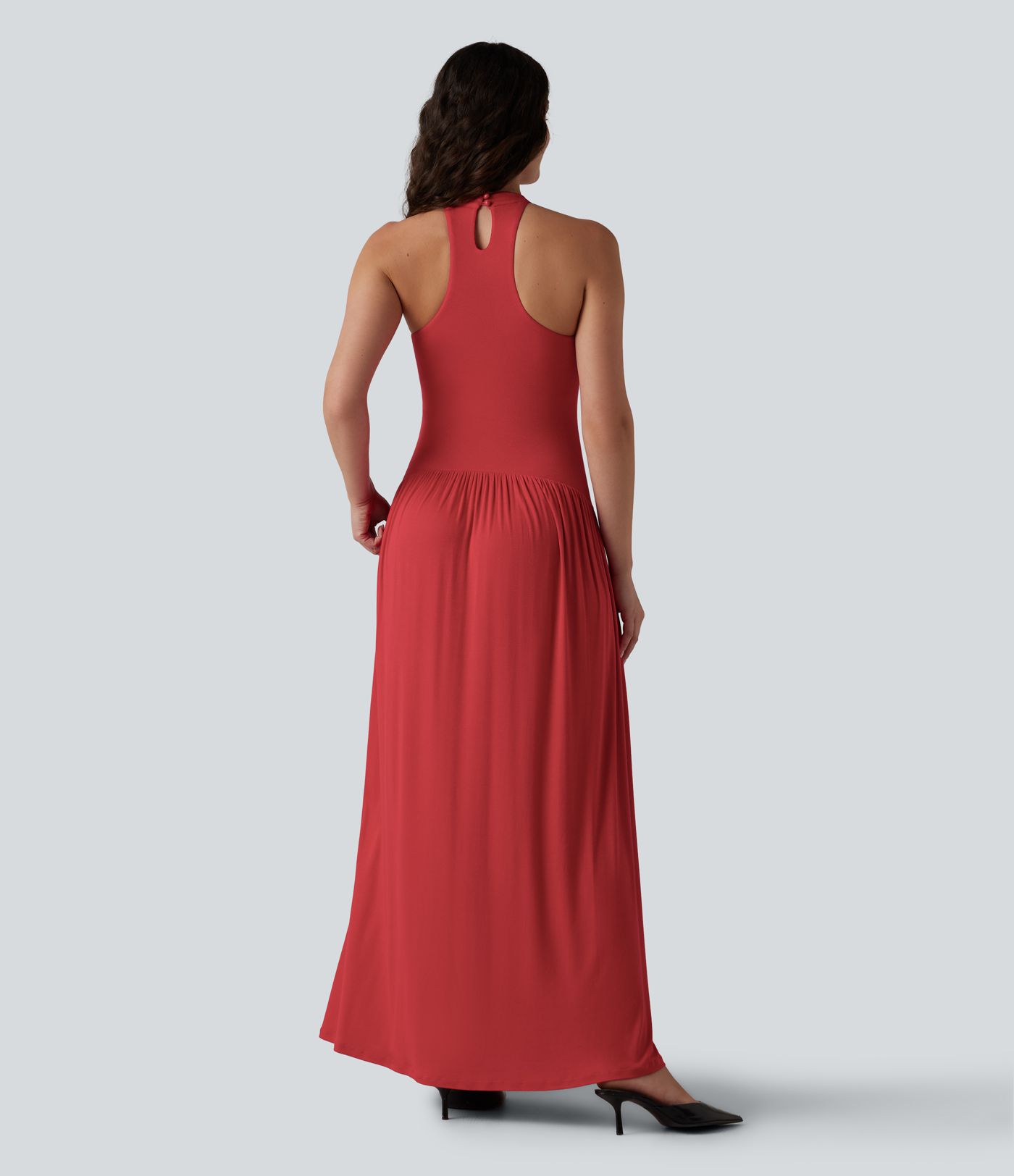 Ribbed Racerback Built-in Bra Maxi Dress with Pockets