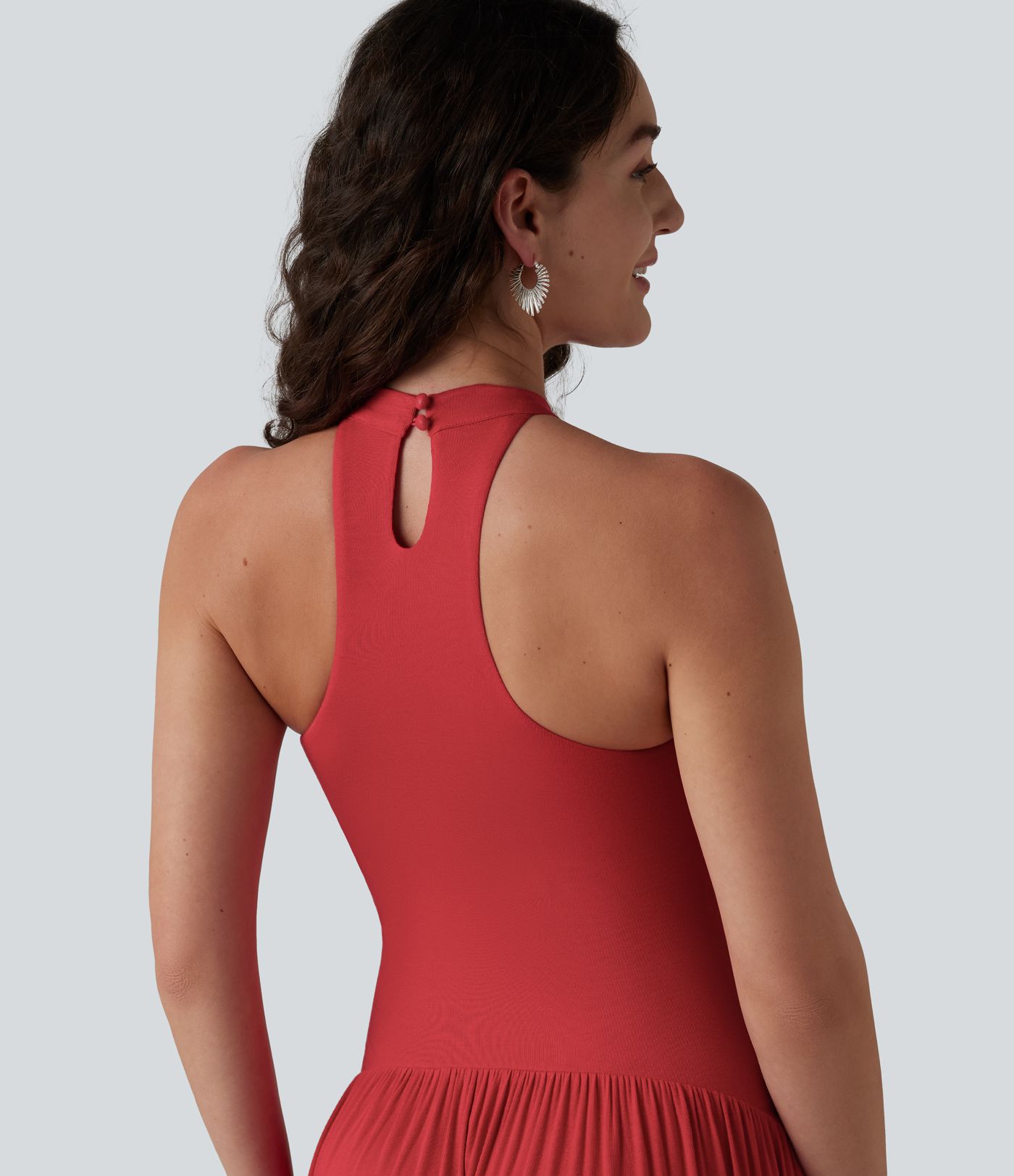 Ribbed Racerback Built-in Bra Maxi Dress with Pockets