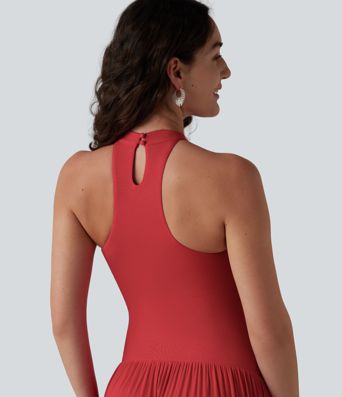 Ribbed Racerback Built-in Bra Maxi Dress with Pockets