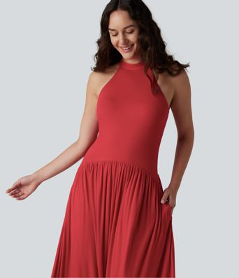 Ribbed Racerback Built-in Bra Maxi Dress with Pockets
