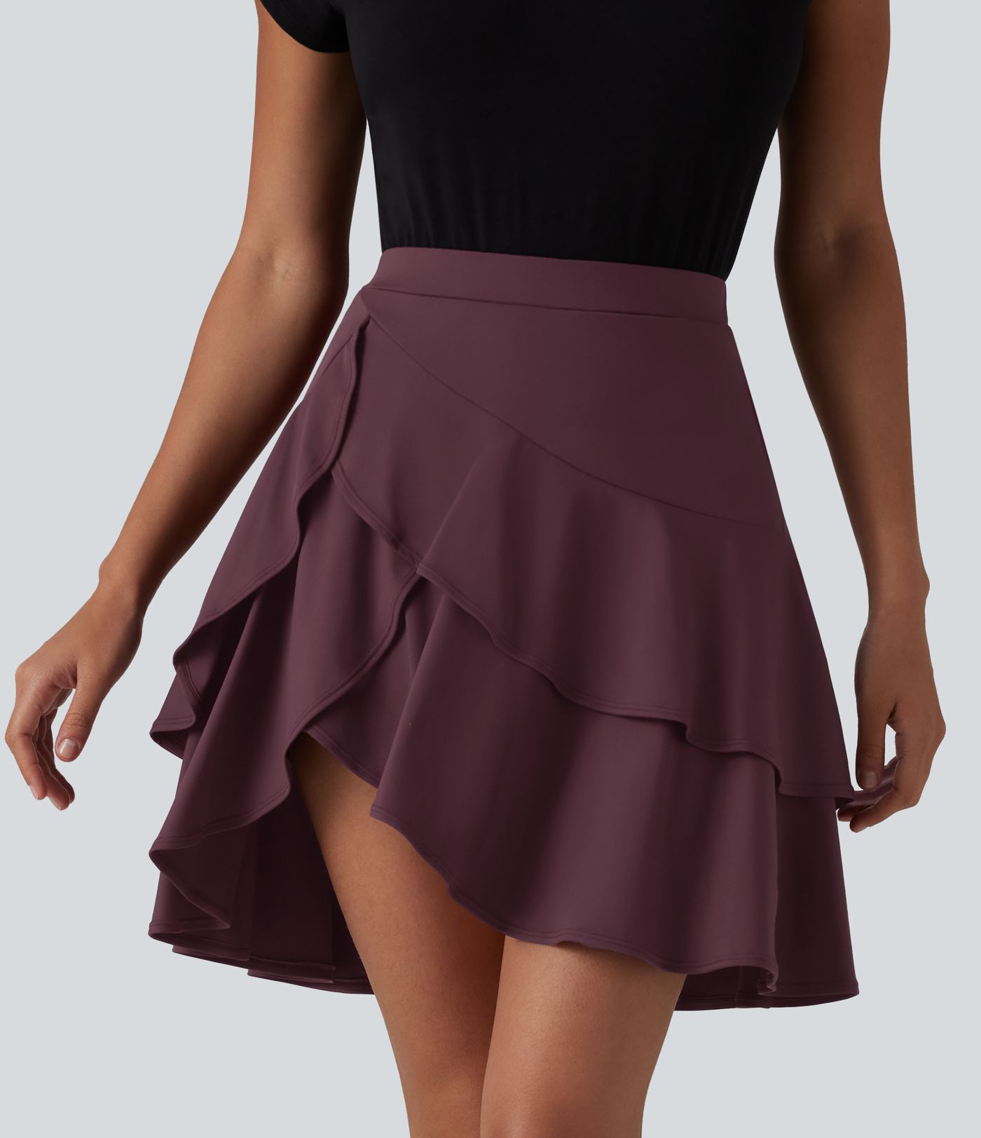 SoftlyZero™ Airy High Waisted Tiered Ruffle Hem 2-in-1 InstantCool Longer Mini Casual Skirt with Pocket SoftlyZero™ Airy High Waisted Tiered Ruffle Hem 2-in-1 InstantCool Longer Mini Casual Skirt with Pocket