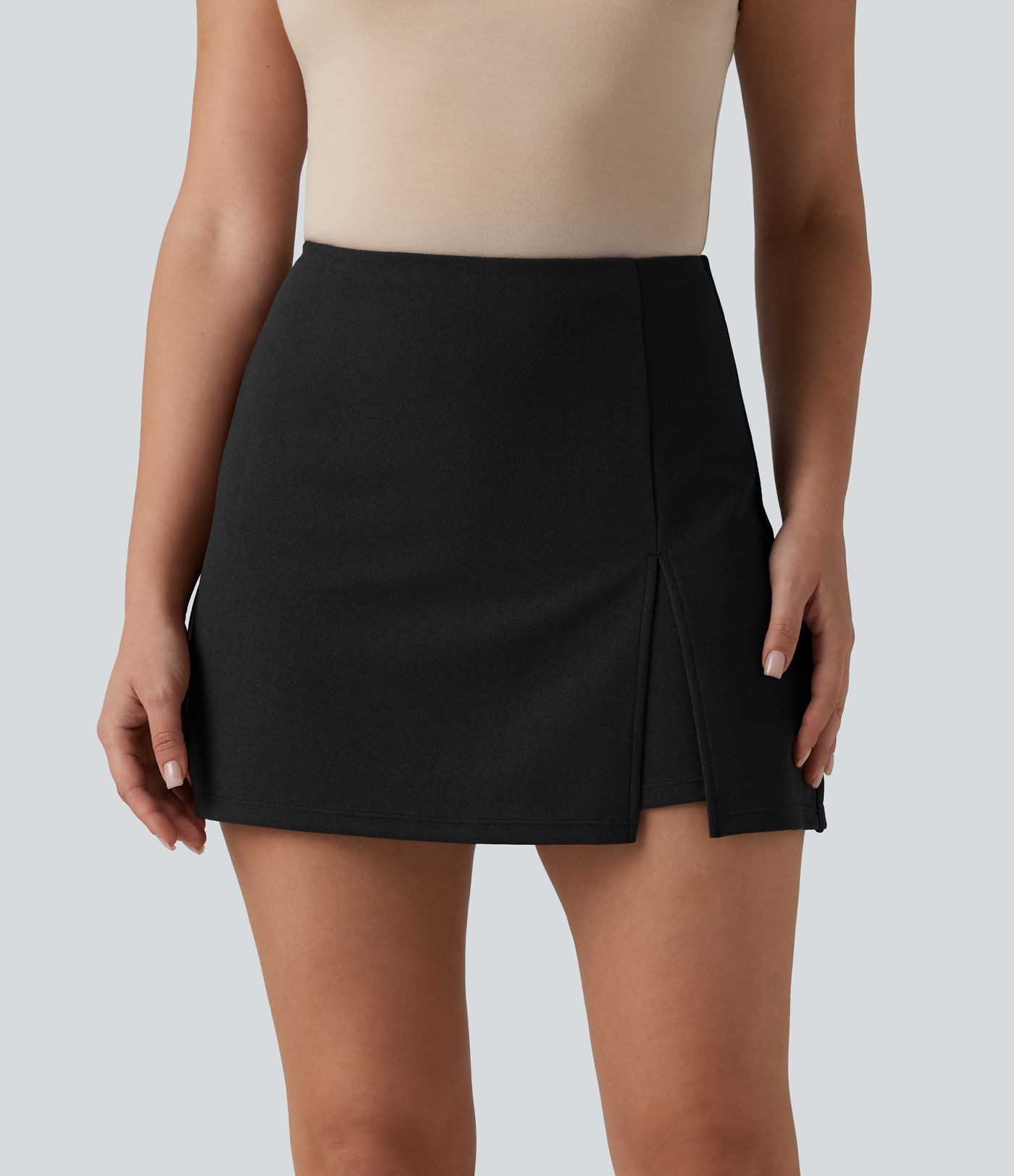 Wrinkle-resistant High Waisted Split A-line Work Skort with Pockets