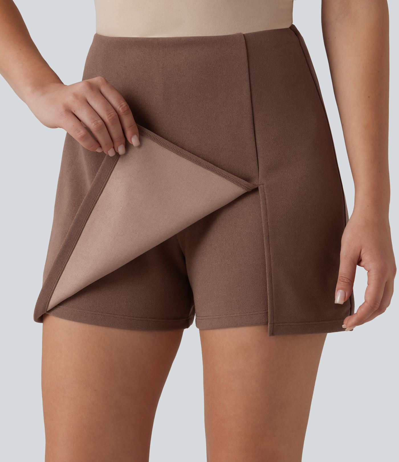Wrinkle-resistant High Waisted Split A-line Work Skort with Pockets