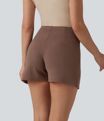 Wrinkle-resistant High Waisted Split A-line Work Skort with Pockets
