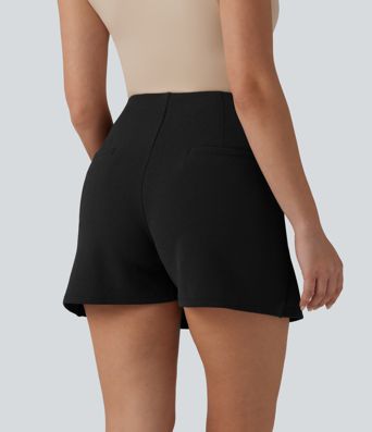 Wrinkle-resistant High Waisted Split A-line Work Skort with Pockets