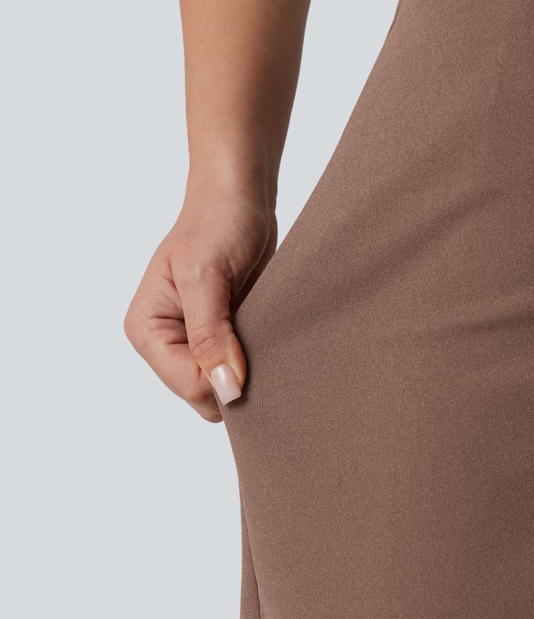 Wrinkle-resistant High Waisted Split A-line Work Skort with Pockets