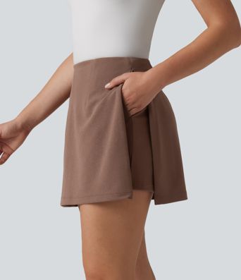 Wrinkle-resistant High Waisted Invisible Zipper Split 2-in-1 Work Skort with Pockets