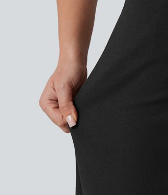 Wrinkle-resistant High Waisted Split A-line Work Skort with Pockets