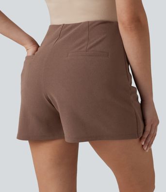 Wrinkle-resistant High Waisted Split A-line Work Skort with Pockets
