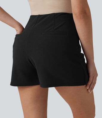 Wrinkle-resistant High Waisted Split A-line Work Skort with Pockets