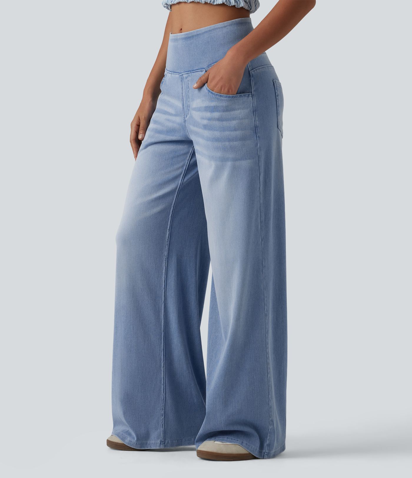 Halara Flex™ Mid Rise Draped Lyocell Washed Casual Baggy Wide Leg Jeans with Pockets