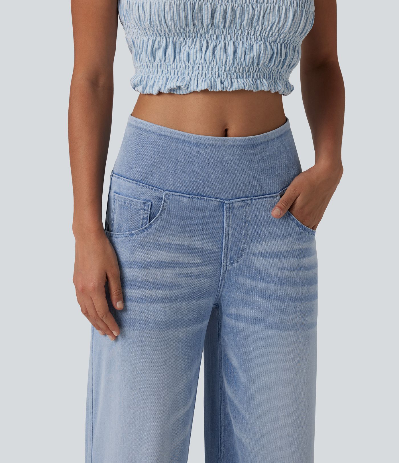 Halara Flex™ Mid Rise Draped Lyocell Washed Casual Baggy Wide Leg Jeans with Pockets