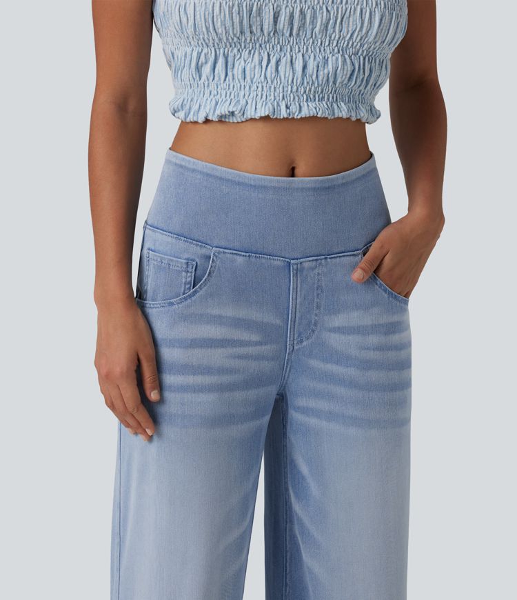 Halara Flex™ Mid Rise Draped Lyocell Washed Casual Baggy Wide Leg Jeans with Pockets