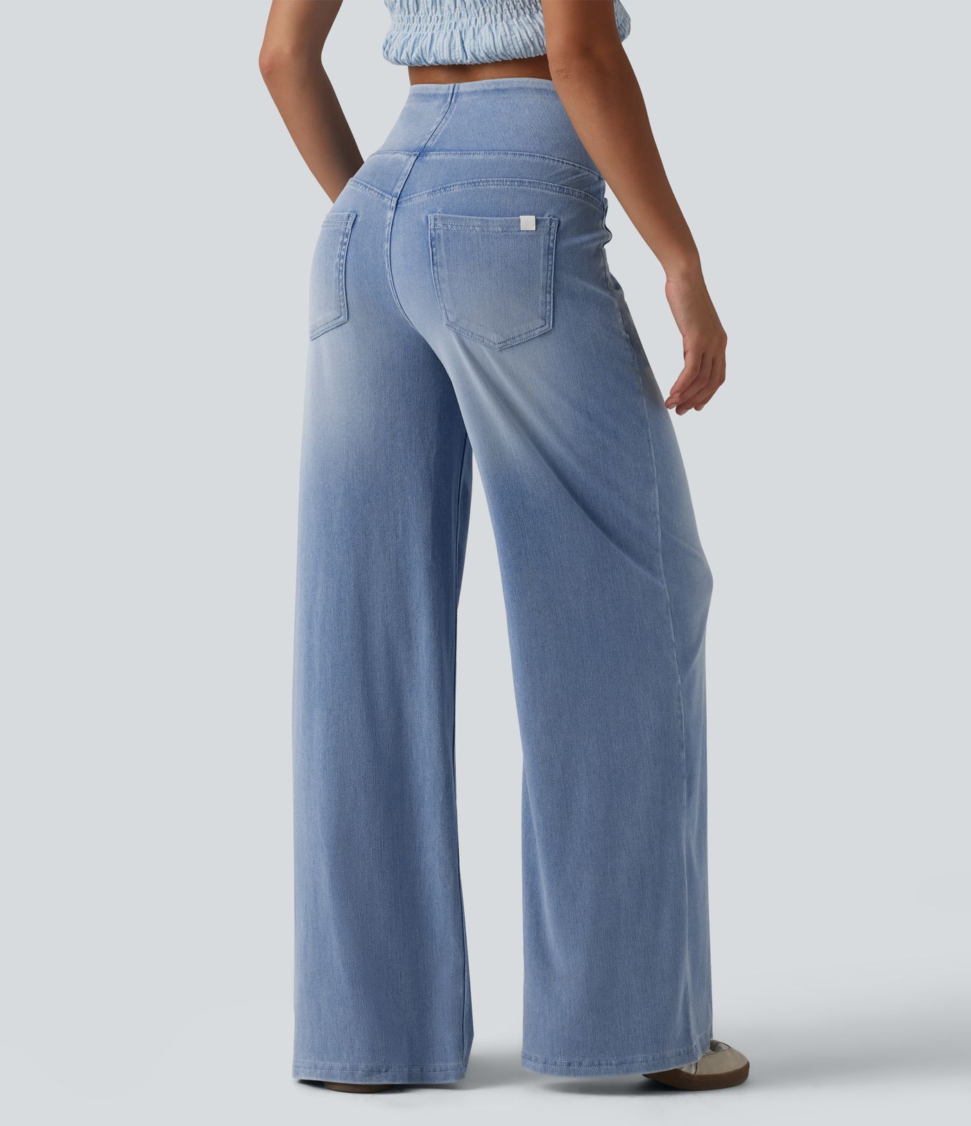 Halara Flex™ Mid Rise Draped Lyocell Washed Casual Baggy Wide Leg Jeans with Pockets