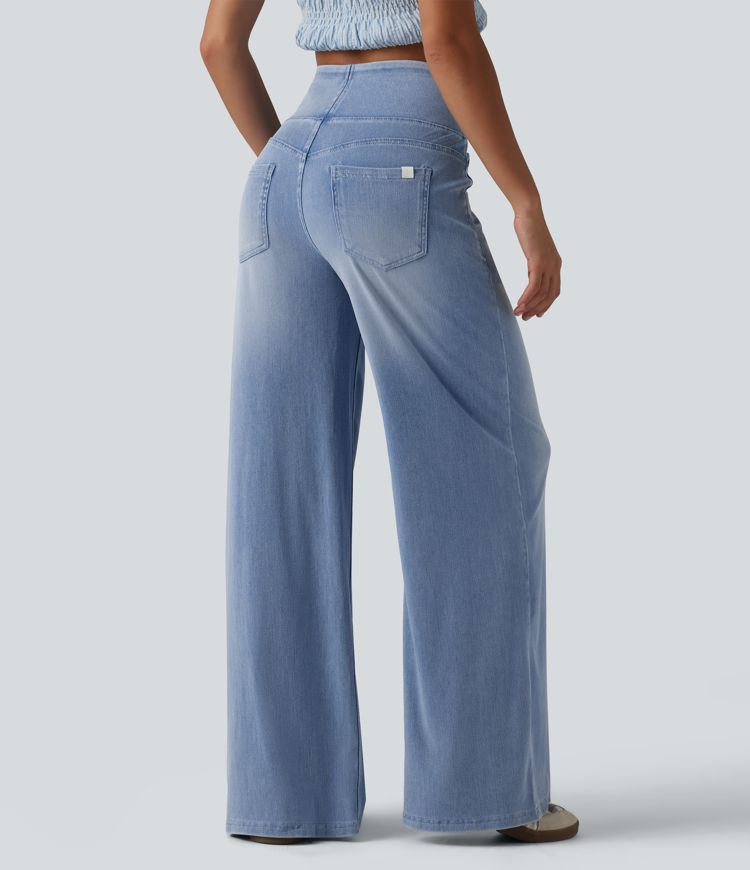 Halara Flex™ Mid Rise Draped Lyocell Washed Casual Baggy Wide Leg Jeans with Pockets