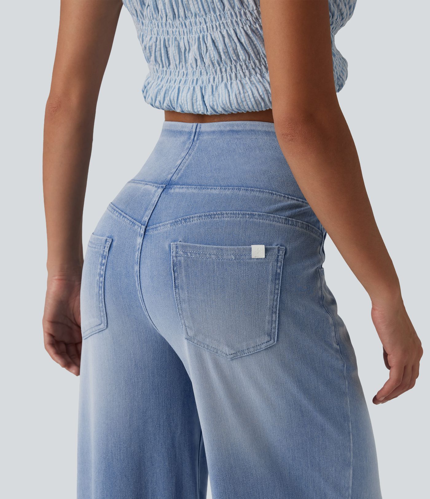 Halara Flex™ Mid Rise Draped Lyocell Washed Casual Baggy Wide Leg Jeans with Pockets