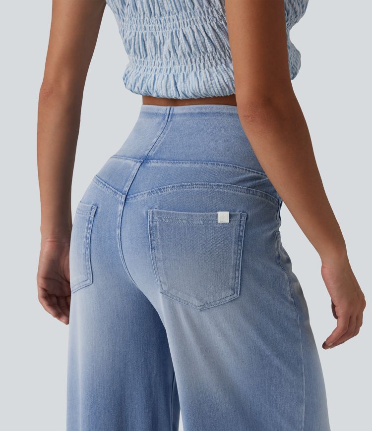 Halara Flex™ Mid Rise Draped Lyocell Washed Casual Baggy Wide Leg Jeans with Pockets