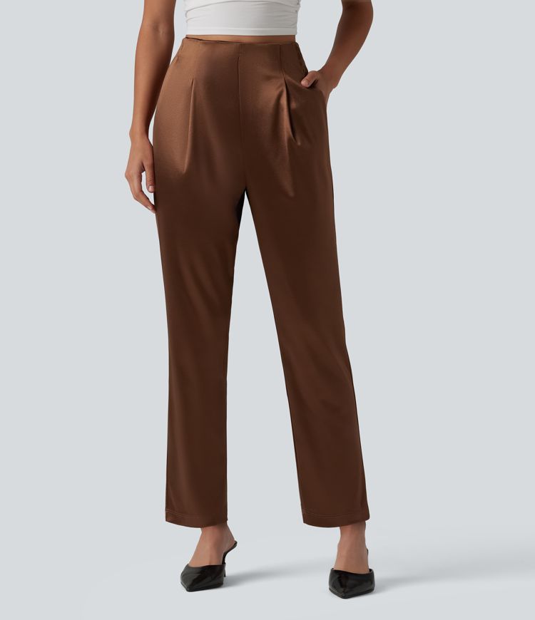 Schmal zulaufende Bürohose aus Satin mit hohem Bund und Seitentaschen