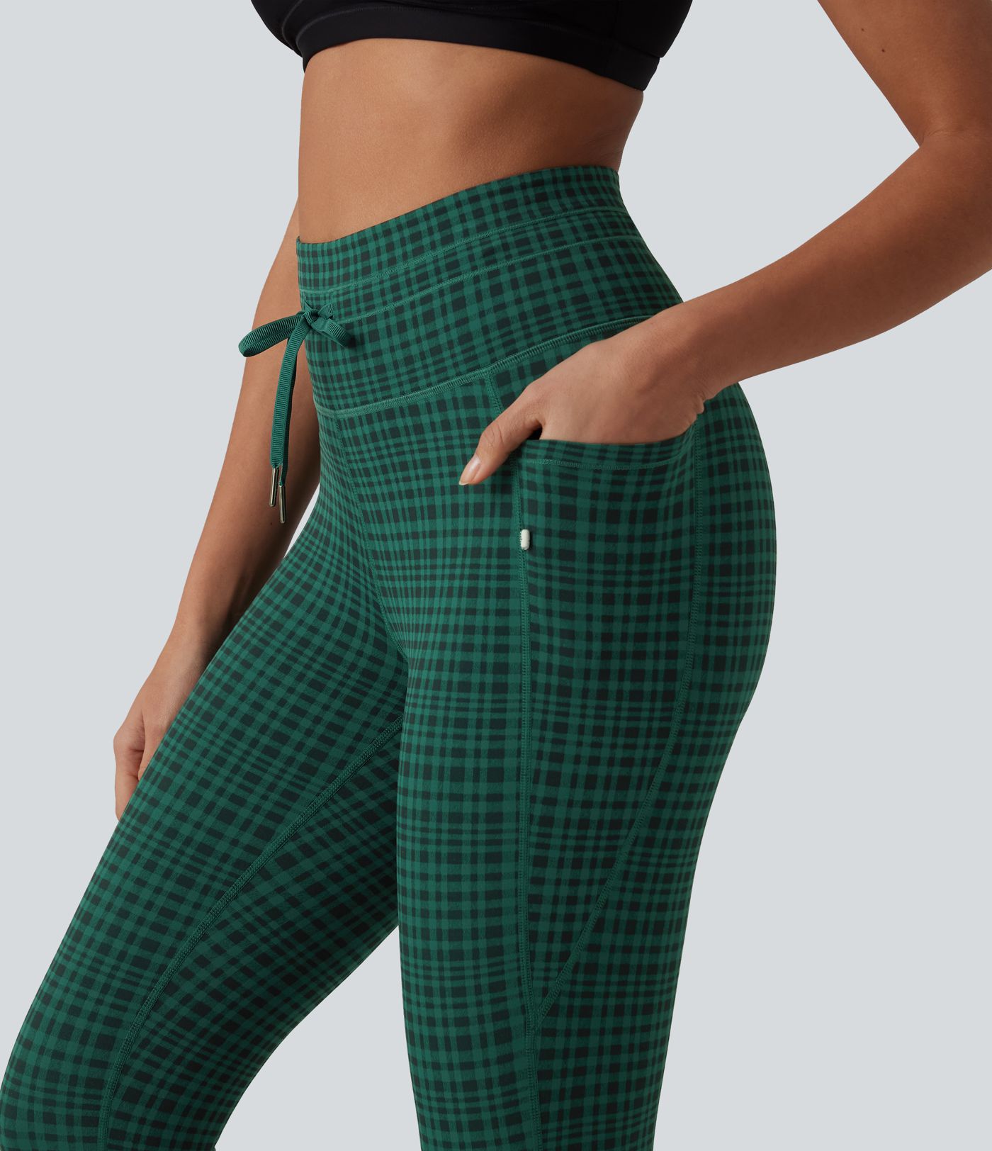 Halara UltraSculpt™ Check Plaid Print High Waisted Drawstring Yoga Leggings with Pockets