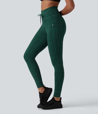 Halara UltraSculpt™ Check Plaid Print High Waisted Drawstring Yoga Leggings with Pockets