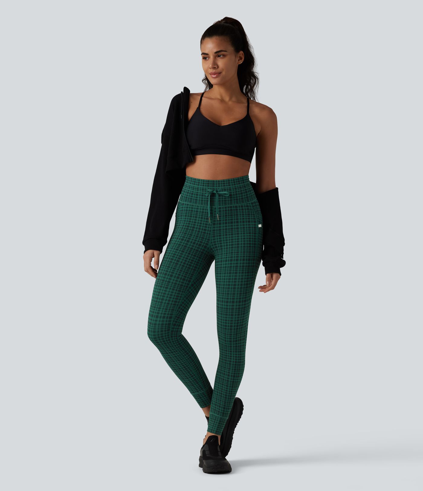 Halara UltraSculpt™ Check Plaid Print High Waisted Drawstring Yoga Leggings with Pockets