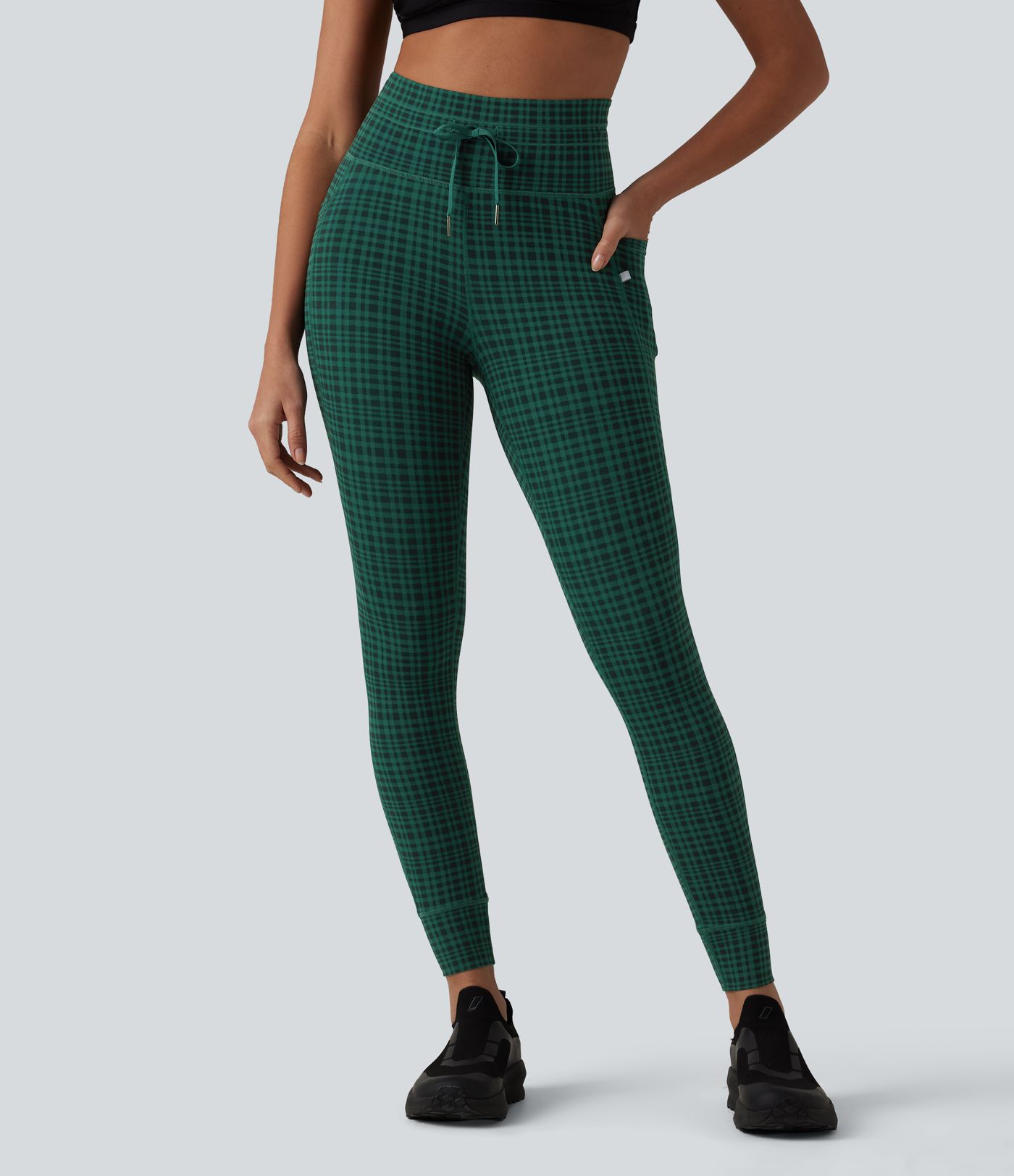 Halara UltraSculpt™ Check Plaid Print High Waisted Drawstring Yoga Leggings with Pockets