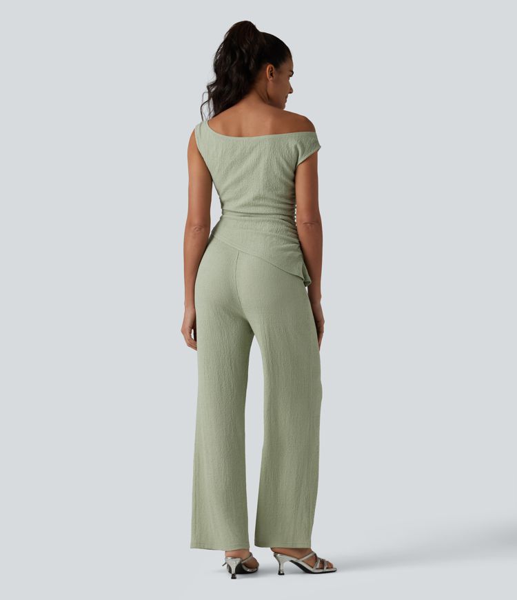 Off Shoulder Built-in Bra Casual Jumpsuit-Easy Peezy Edition