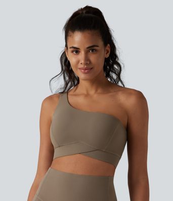 Halara UltraSculpt™ Low Support One-Shoulder Crossover Hem Built-in Bra Yoga Sports Bra