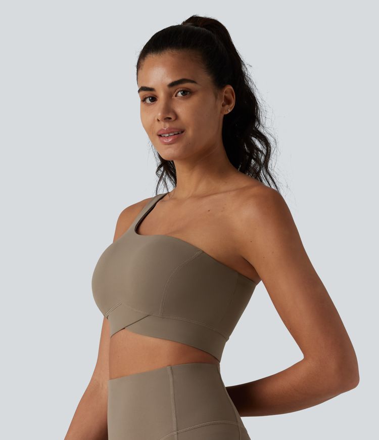 Halara UltraSculpt™ Low Support One-Shoulder Crossover Hem Built-in Bra Yoga Sports Bra