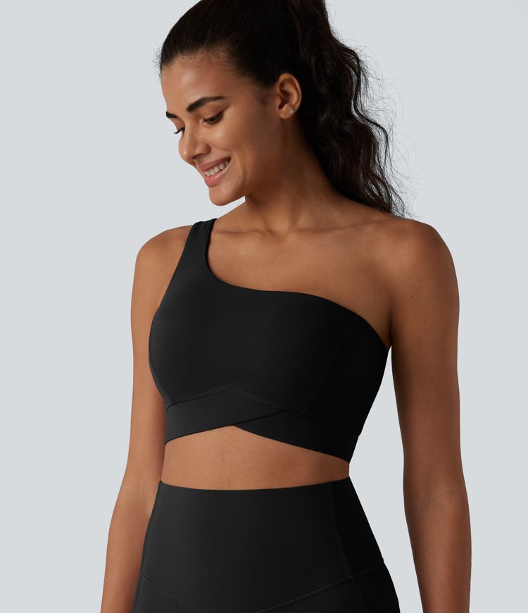 Halara UltraSculpt™ Low Support One-Shoulder Crossover Hem Built-in Bra Yoga Sports Bra