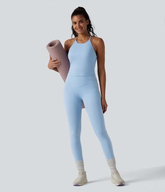 SoftlyZero™ Airy Racerback Built-in Bra Cool Touch Yoga Tank Top with Pockets-UPF50+