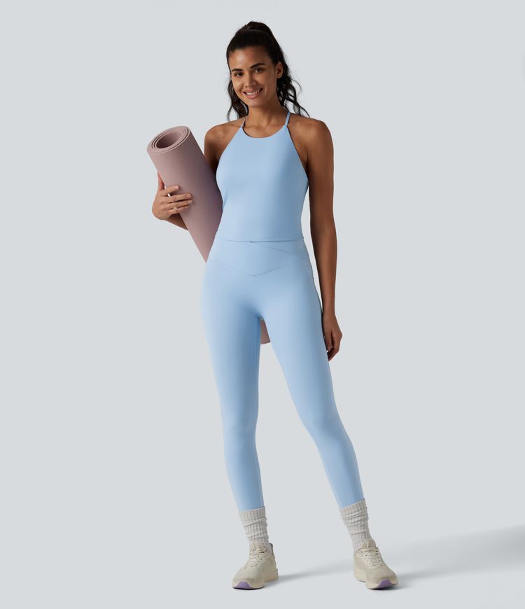 SoftlyZero™ Airy Racerback Built-in Bra Cool Touch Yoga Tank Top with Pockets-UPF50+