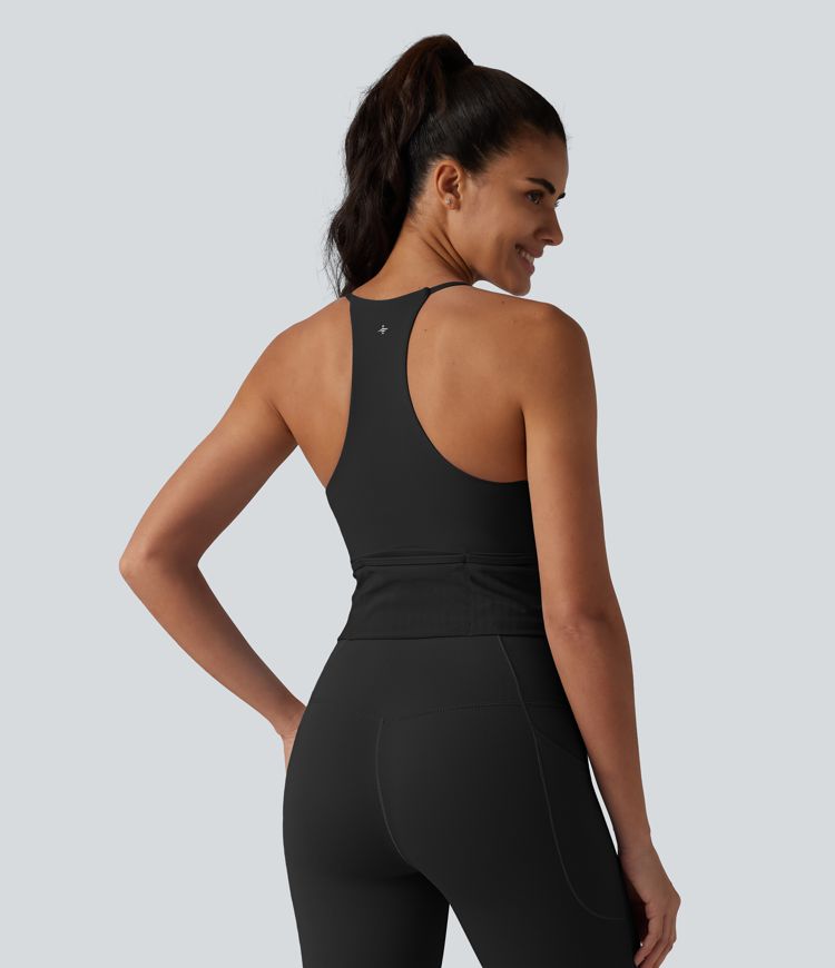 SoftlyZero™ Airy Racerback Built-in Bra Cool Touch Yoga Tank Top with Pockets-UPF50+