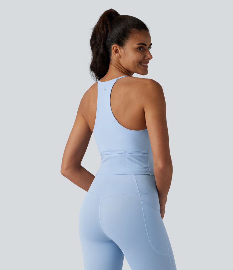 SoftlyZero™ Airy Racerback Built-in Bra Cool Touch Yoga Tank Top with Pockets-UPF50+