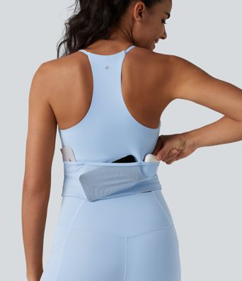 SoftlyZero™ Airy Racerback Built-in Bra Cool Touch Yoga Tank Top with Pockets-UPF50+