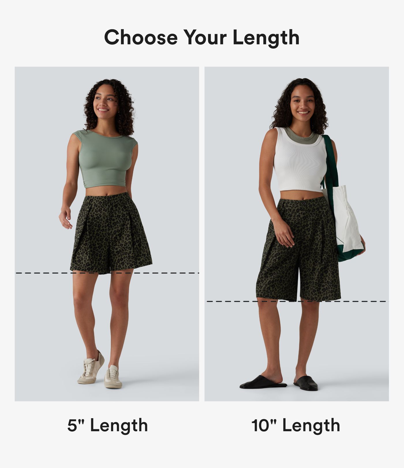 Lässige Shorts mit mittelhohem Bund, Seitentaschen und Leopardenmuster - 25,4 cm