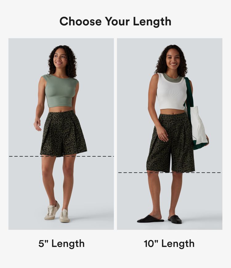 Lässige Shorts mit mittelhohem Bund, Seitentaschen und Leopardenmuster - 25,4 cm