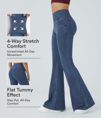 Halara Flex™ High Waisted Crossover Pocket Washed Casual Jeans