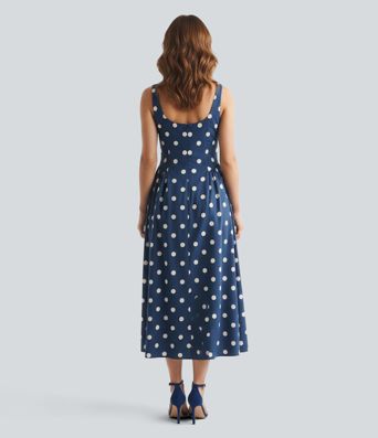 U-Neck Sleeveless Polka Dot Maxi Party Dress