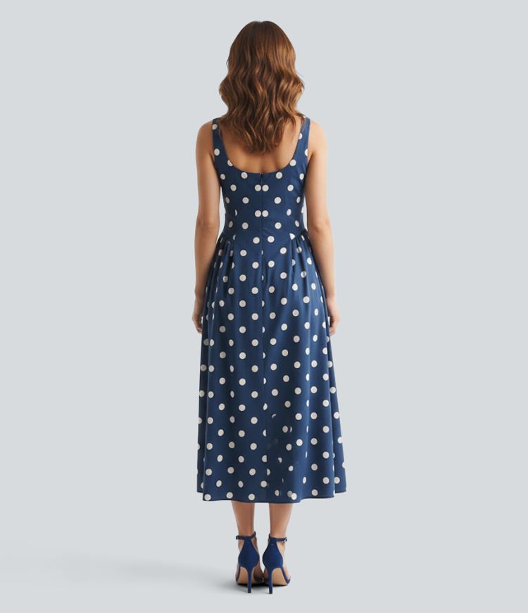 U-Neck Sleeveless Polka Dot Maxi Party Dress