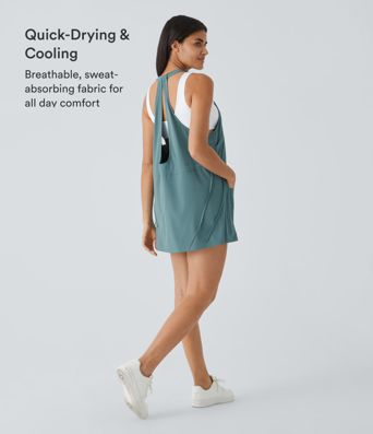 Breezeful™ Pockets Drawstring 2-Piece Quick Dry Mini Hiking Active Dress