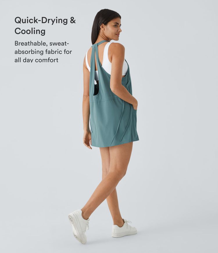 Breezeful™ Pockets Drawstring 2-Piece Quick Dry Mini Hiking Active Dress