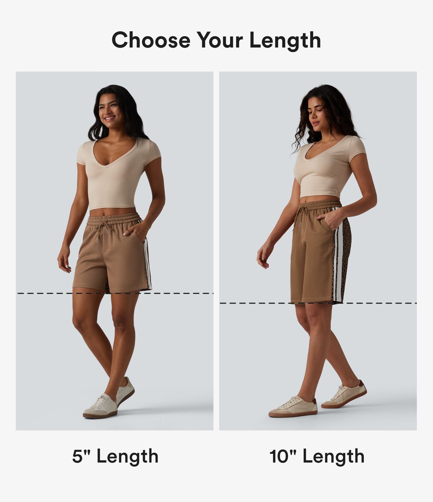 Lässige Baggyy-Shorts mit mittelhohem Bund, mehreren Taschen, Kordelzug, Leopardenmuster, Streifen und Farbblock - 25,4 cm