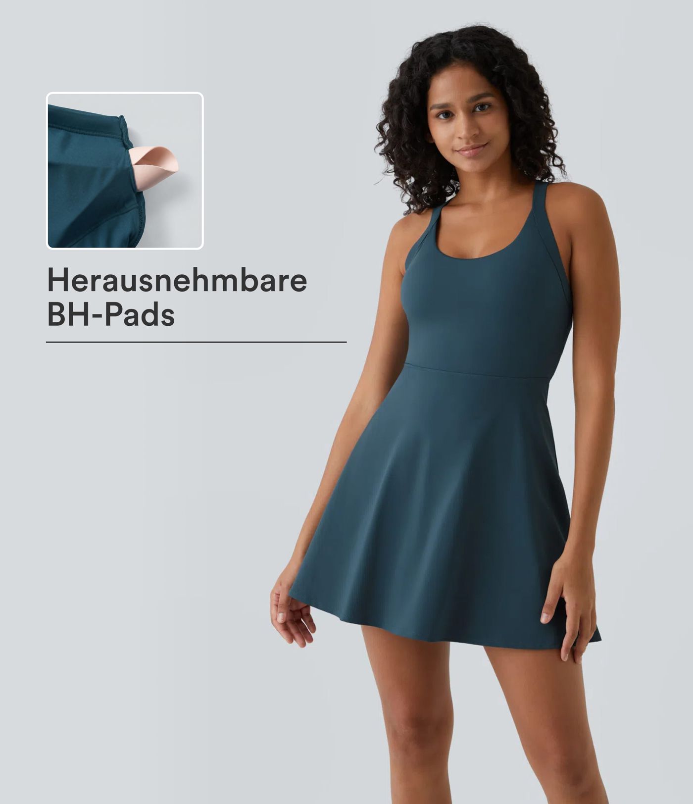 Rückenfreies, 2-in-1-Mini-Barre-Ballett-Tanzkleid mit Rundhalsausschnitt-längere Länge
