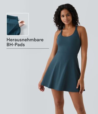 Rückenfreies, 2-in-1-Mini-Barre-Ballett-Tanzkleid mit Rundhalsausschnitt-längere Länge